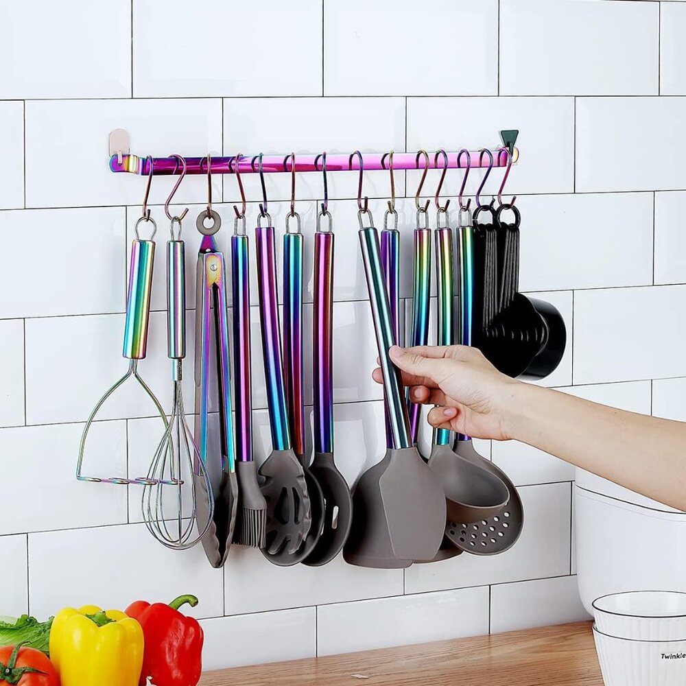 38 Piece Silicone kitchen Cooking Utensils Set with Utensil Rack, Silicone Head - Picture 2 of 9